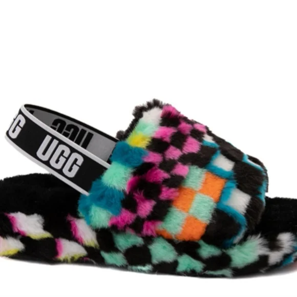 UGG Fluff Yeah Checks Multi Slide  Women Slippers brand New - Picture 6 of 13